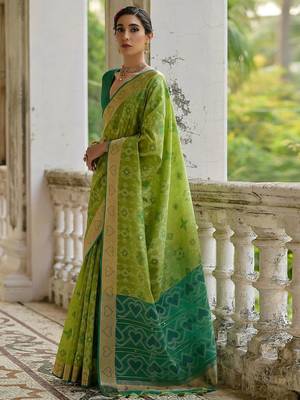 Ethnic Motifs Woven Design Zari Ikkat Silk Sarees 2