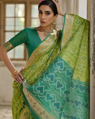 Ethnic Motifs Woven Design Zari Ikkat Silk Sarees 4