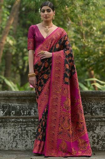 Sangria Black Woven Design Zari Pashmina Saree