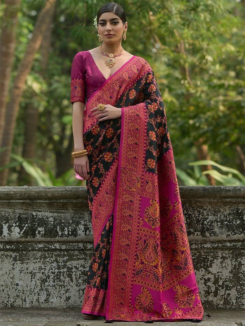 Sangria Black Woven Design Zari Pashmina Saree