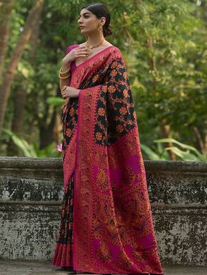Sangria Black Woven Design Zari Pashmina Saree 2