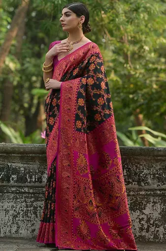 Sangria Black Woven Design Zari Pashmina Saree