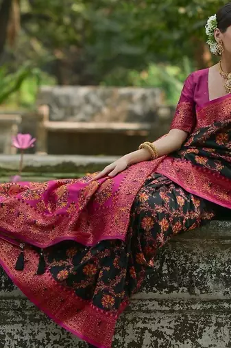 Sangria Black Woven Design Zari Pashmina Saree