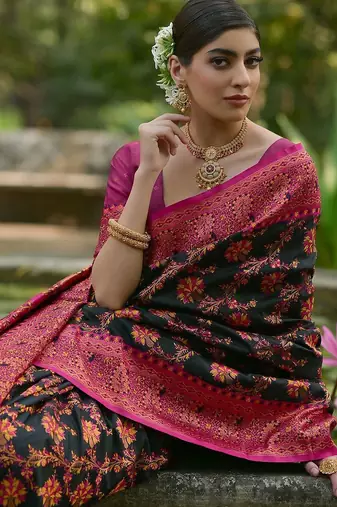 Sangria Black Woven Design Zari Pashmina Saree