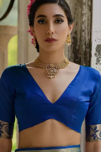 Teal Firozi Woven Design Zari Ikat Saree