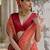 Coral Orange Ethnic Motifs Woven Design Zari Ikkat Silk Sarees