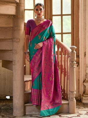 Foxtons Rama Ethnic Motifs Woven Design Zari Banarasi Silk Sarees 1