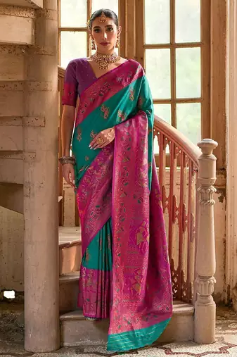 Foxtons Rama Ethnic Motifs Woven Design Zari Banarasi Silk Sarees