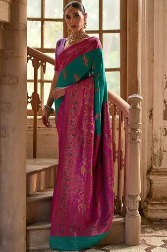 Foxtons Rama Ethnic Motifs Woven Design Zari Banarasi Silk Sarees