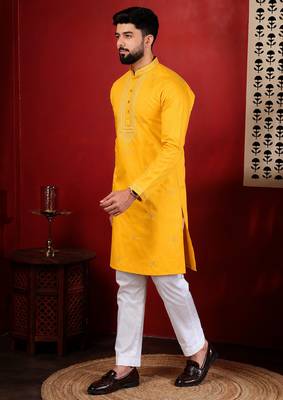 Yellow embroidered kurta payjama 4