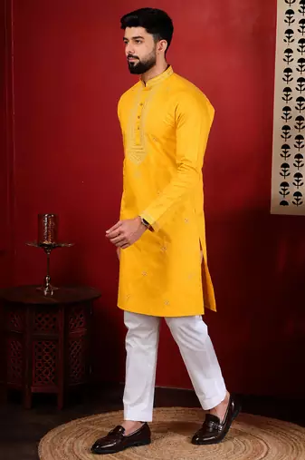 Yellow embroidered kurta payjama