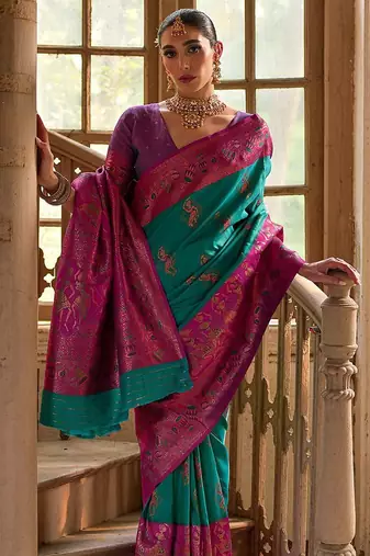 Foxtons Rama Ethnic Motifs Woven Design Zari Banarasi Silk Sarees