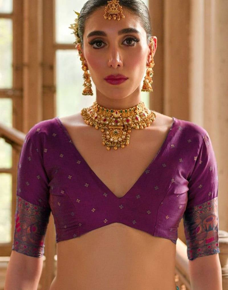 Foxtons Rama Ethnic Motifs Woven Design Zari Banarasi Silk Sarees