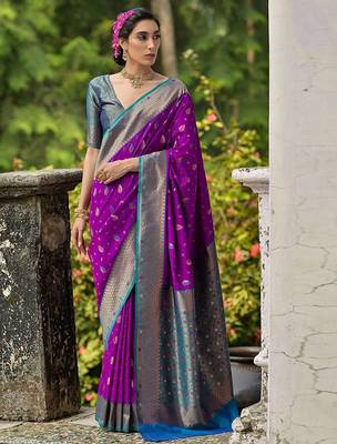Ethnic Motifs Woven Design Zari Saree 1