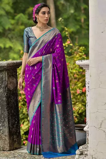 Ethnic Motifs Woven Design Zari Saree