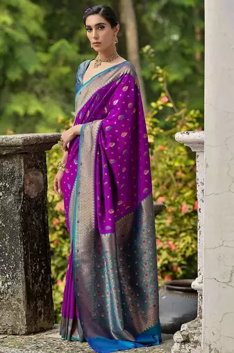 Ethnic Motifs Woven Design Zari Saree