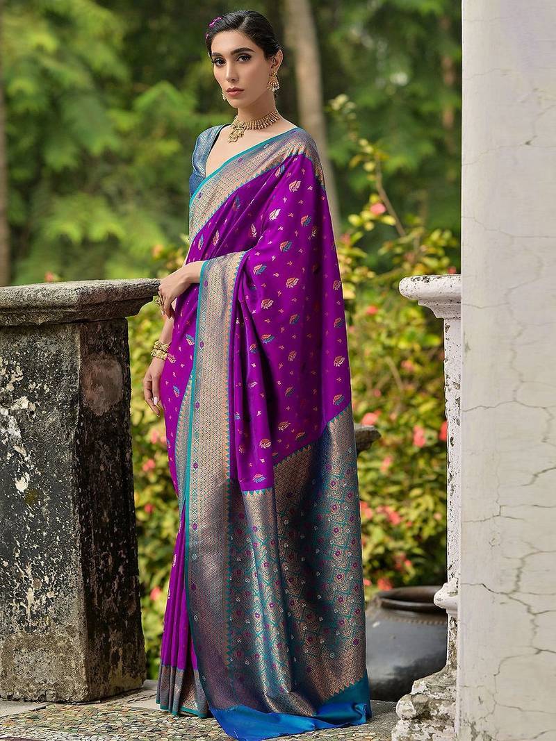 Ethnic Motifs Woven Design Zari Saree