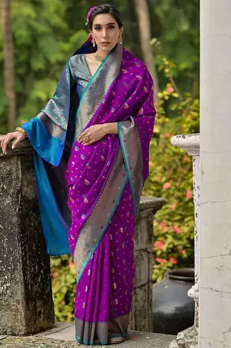 Ethnic Motifs Woven Design Zari Saree