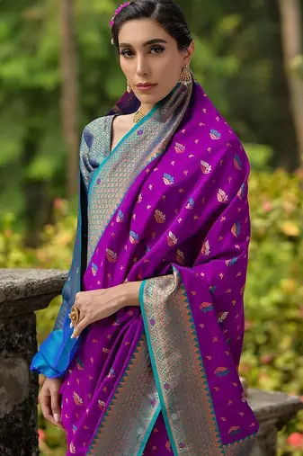 Ethnic Motifs Woven Design Zari Saree