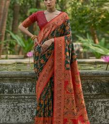 Burnt Green Ethnic Motifs Woven Design Zari Pashmina Silk Sarees