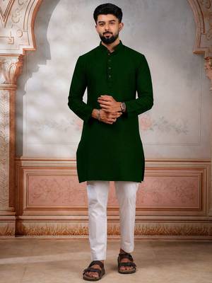 Green woven fancy kurta payjama for men 1