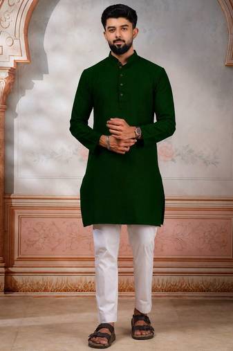 Green woven fancy kurta payjama for men