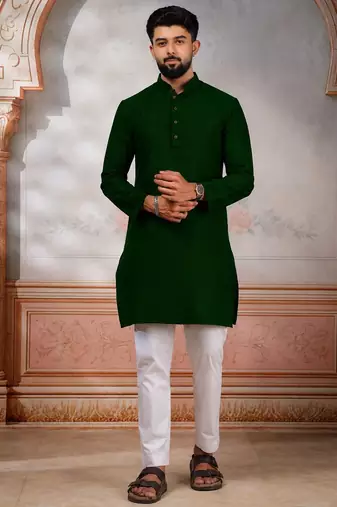 Green woven fancy kurta payjama for men