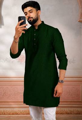 Green woven fancy kurta payjama for men 3