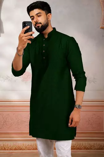 Green woven fancy kurta payjama for men