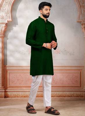 Green woven fancy kurta payjama for men 5