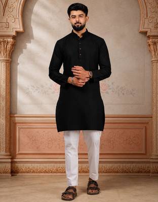 Black woven fancy kurta payjama for men 1