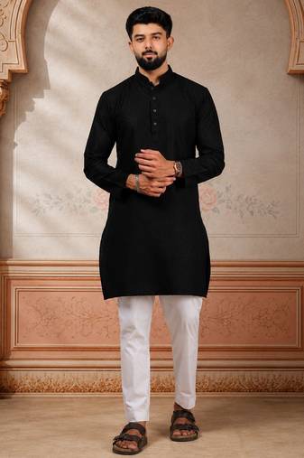 Black woven fancy kurta payjama for men