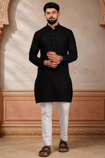 Black woven fancy kurta payjama for men