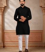 Black woven fancy kurta payjama for men