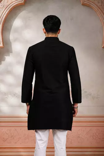 Black woven fancy kurta payjama for men