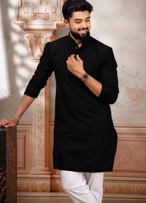 Black woven fancy kurta payjama for men 3