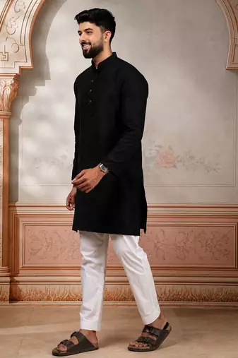 Black woven fancy kurta payjama for men