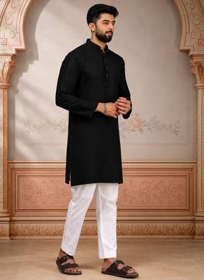 Black woven fancy kurta payjama for men 5
