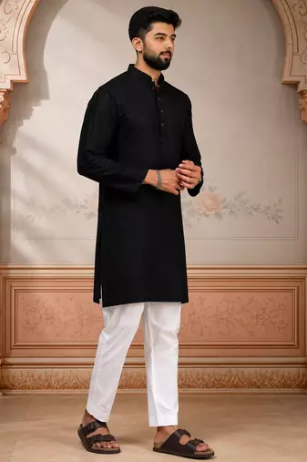 Black woven fancy kurta payjama for men