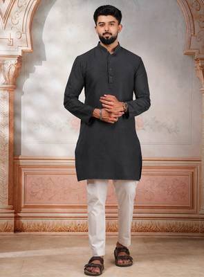 Grey woven fancy kurta payjama for men 1