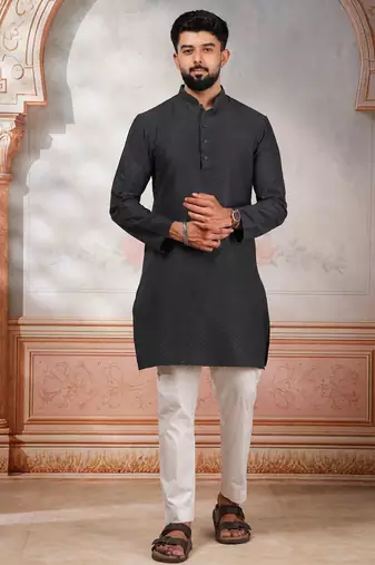 Grey woven fancy kurta payjama for men