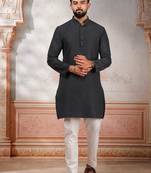 Grey woven fancy kurta payjama for men