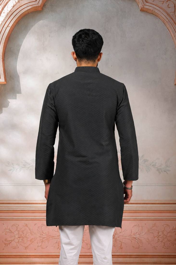 Grey woven fancy kurta payjama for men