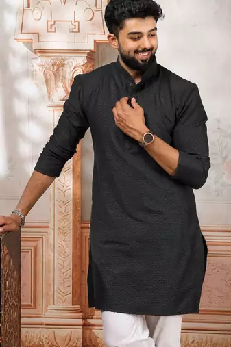 Grey woven fancy kurta payjama for men