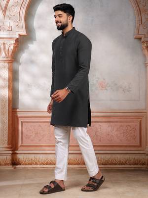 Grey woven fancy kurta payjama for men 4