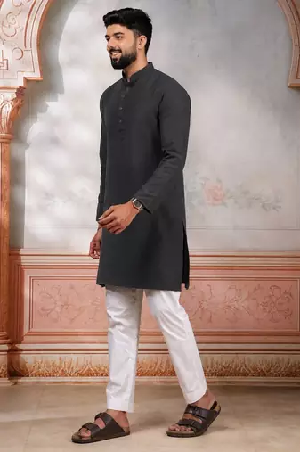Grey woven fancy kurta payjama for men