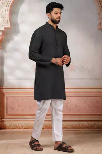 Grey woven fancy kurta payjama for men