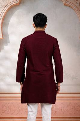 Maroon woven fancy kurta payjama for men 2