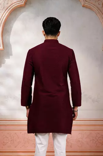Maroon woven fancy kurta payjama for men