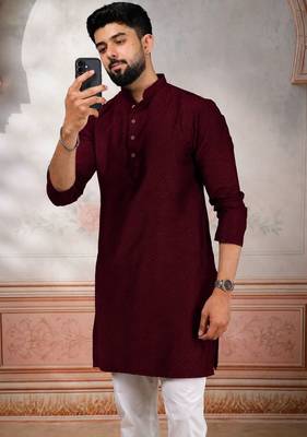 Maroon woven fancy kurta payjama for men 3